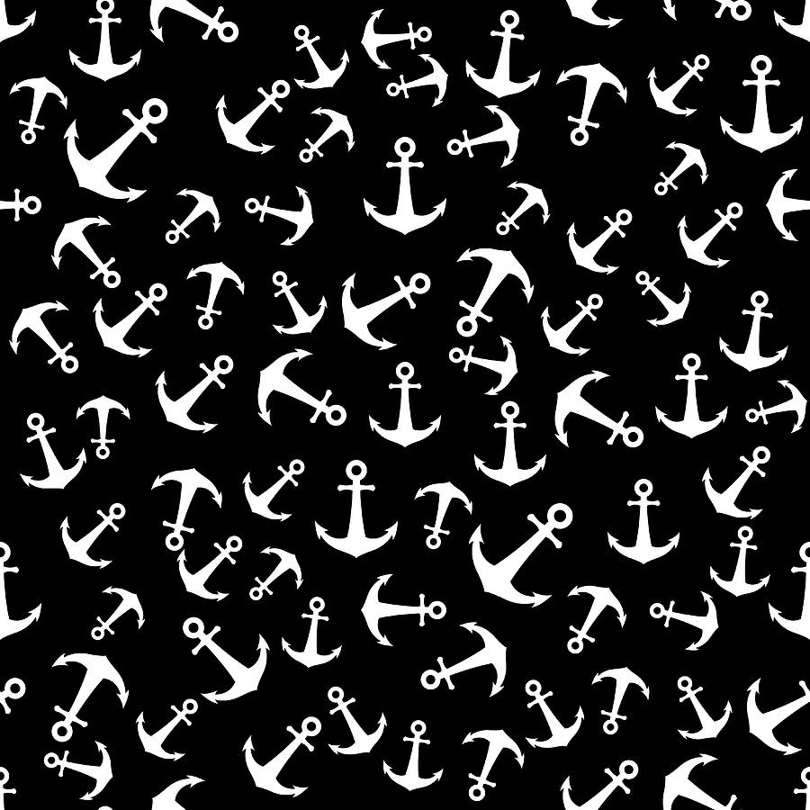 Pattern Mixed Media - Anchor Pattern - Black and White 2 by Studio Grafiikka