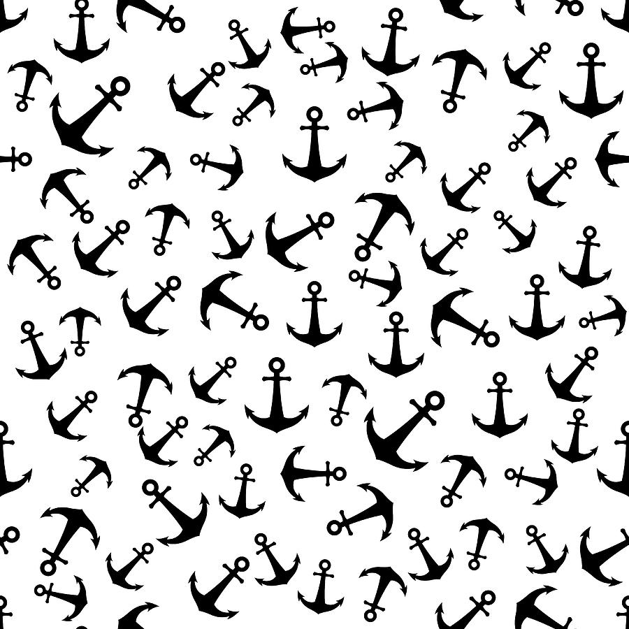 Anchor Pattern - Black And White Mixed Media