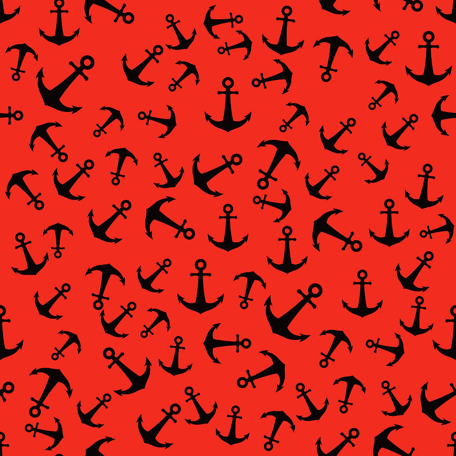 Anchor Pattern - Red And Black Mixed Media