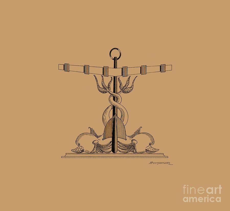 Anchor with dolphins Drawing by Panagiotis Mastrantonis