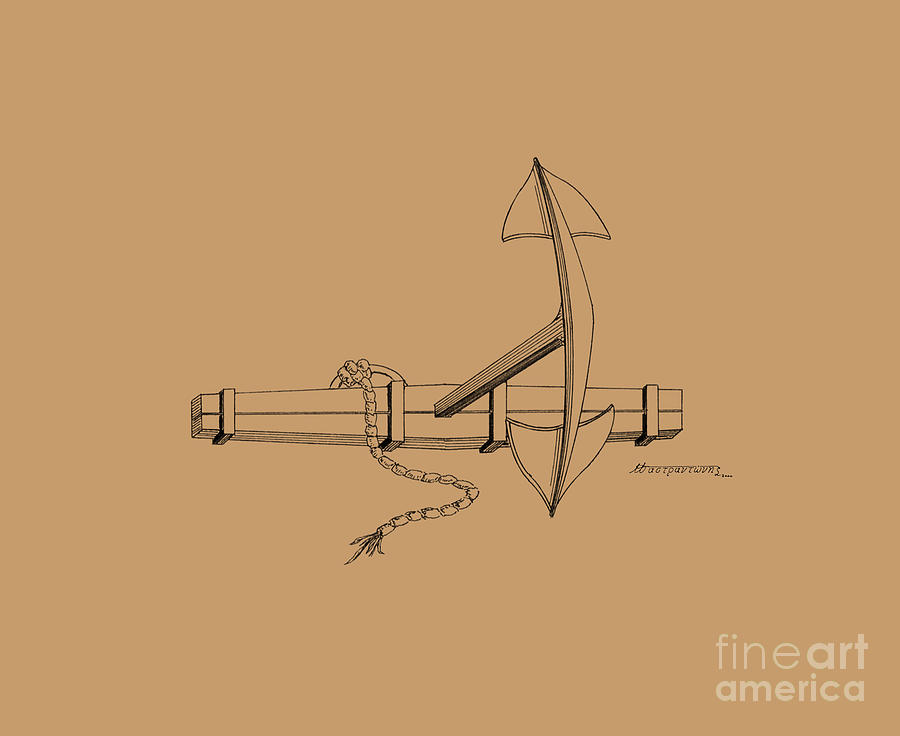 Anchor with wooden stock Drawing by Panagiotis Mastrantonis