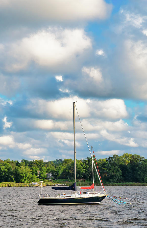 Anchored Sailboat On Cloudy Morning Photograph by Gary Slawsky