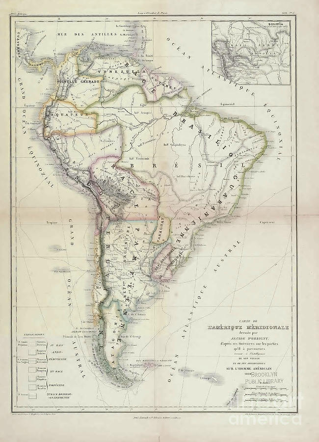 Ancient 19th century map of South America b1 Photograph by Historic ...