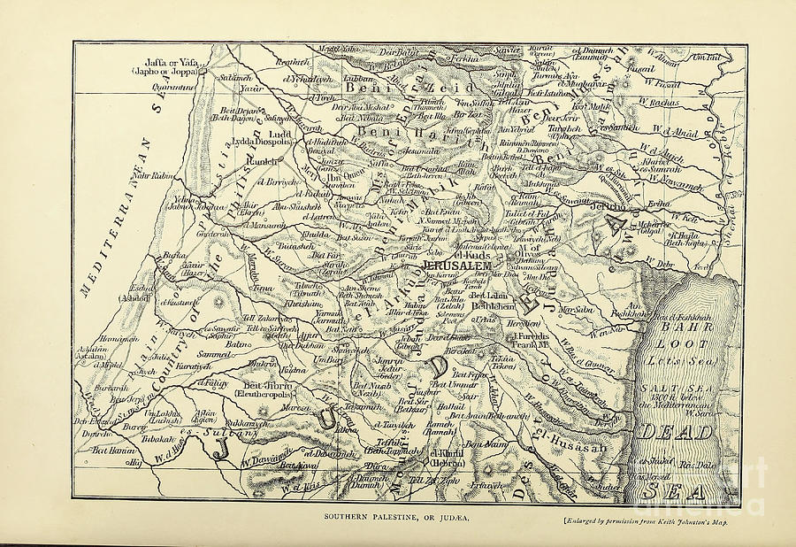 Ancient 19th Century map of Southern Palestine or Judaea d1 Drawing by ...