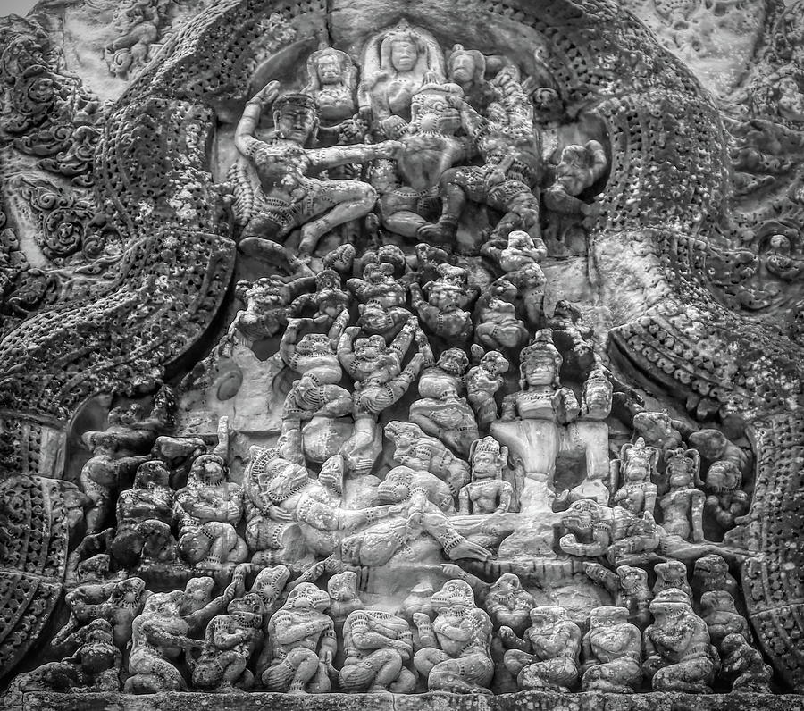 Ancient Angkor Wat Black White Ruins  Photograph by Chuck Kuhn
