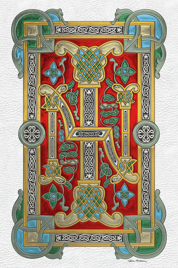 Ancient Celtic Runes of Hospitality and Potential - Illuminated Plate over White Leather Digital Art by Serge Averbukh