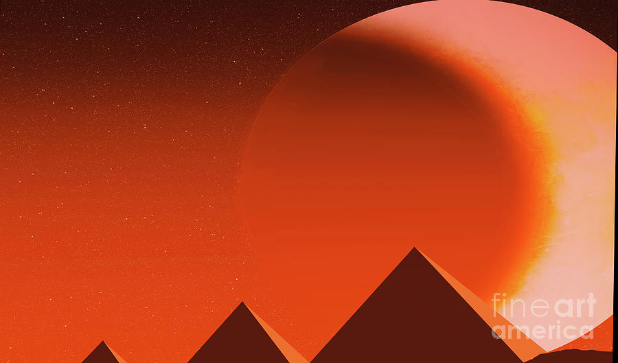 Ancient civilization with pyramids and a massive moon Digital Art by Timothy OLeary