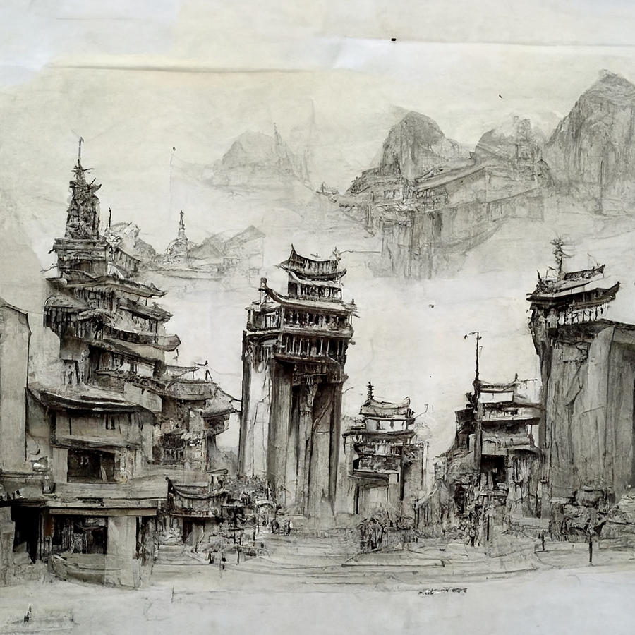 Ancient Concept Art City Oriental Pencil Sketch Realis 11ad5df8 Fdfb ...