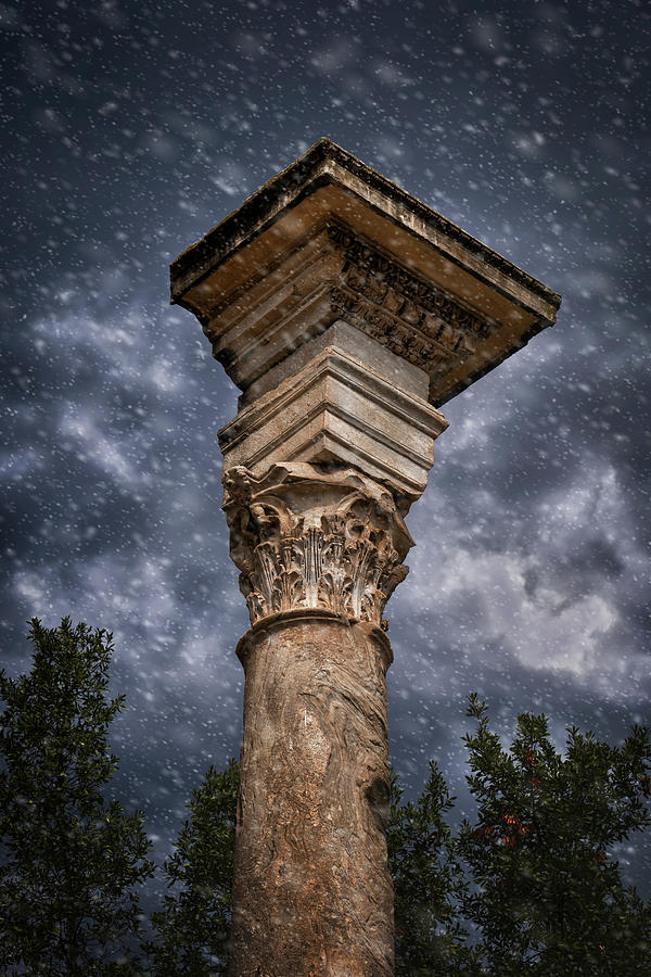 Ancient Corinthian Column Against Stormy Sky Photograph by Artur Bogacki