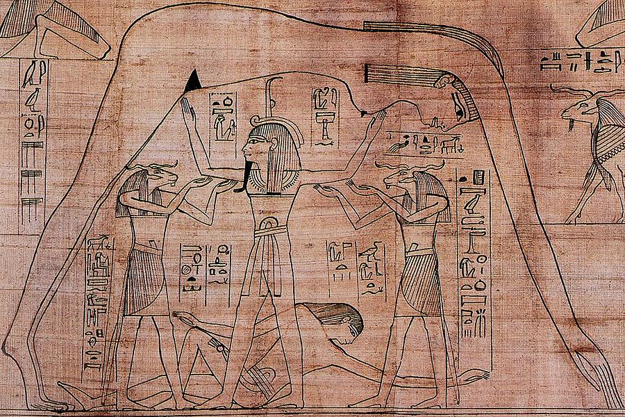 https://images.fineartamerica.com/images/artworkimages/mediumlarge/3/ancient-egypt-the-air-god-shu-assisted-by-other-gods-holds-up-nut-the-sky-as-geb-the-earth-tom-hill.jpg