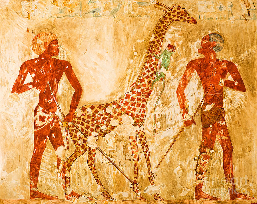 Giraffe Painting - Ancient Egyptian Nubians with Giraffe and Monkey by Peter Ogden