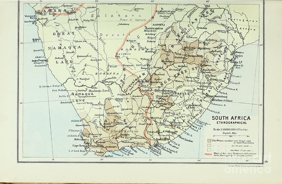 Ancient Ethnographical map of South Africa 1895 d1 Drawing by Historic ...