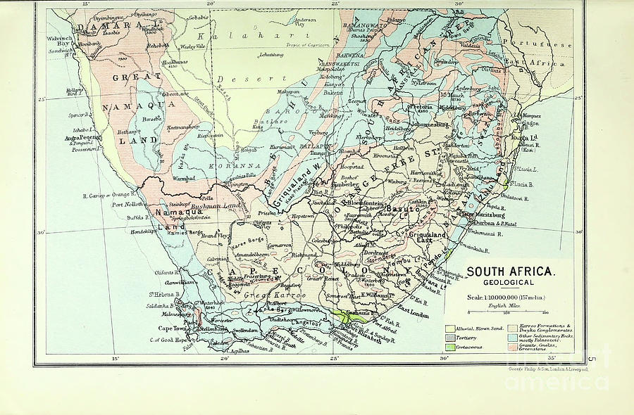 Ancient Geological map of South Africa 1895 d1 Drawing by Historic ...