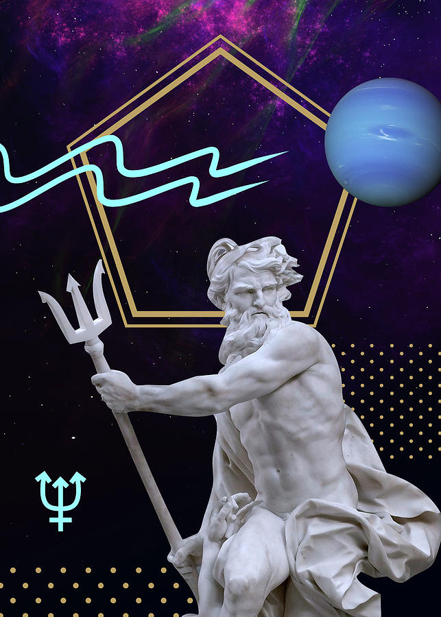 Ancient Gods and Planets - Neptune/Poseidon Digital Art by Mike Airlino