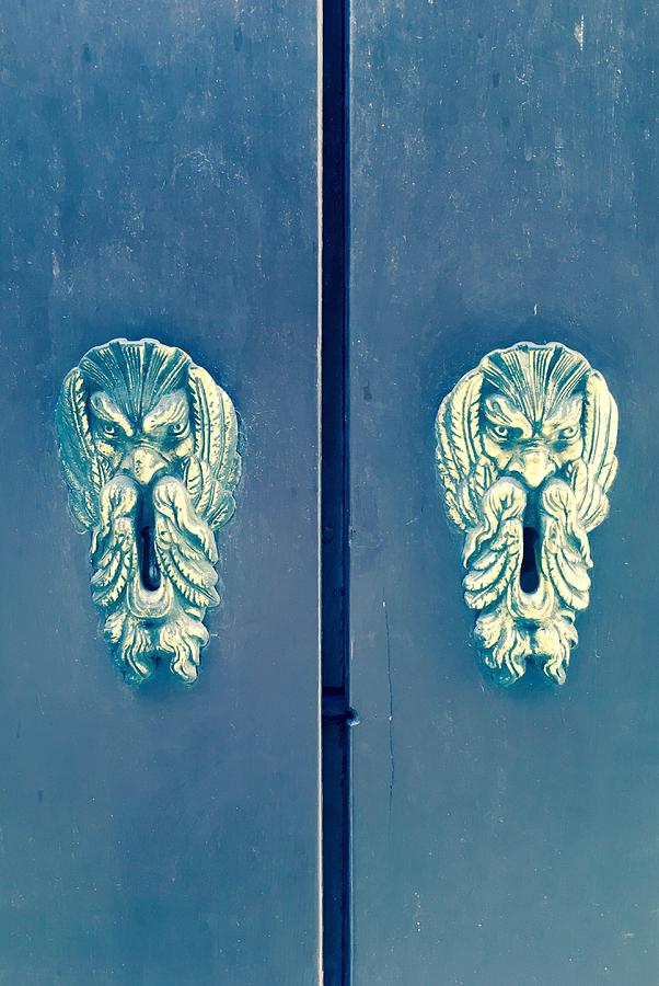Ancient Italian Doors With Decorative Locks Blue Photograph by Deborah League