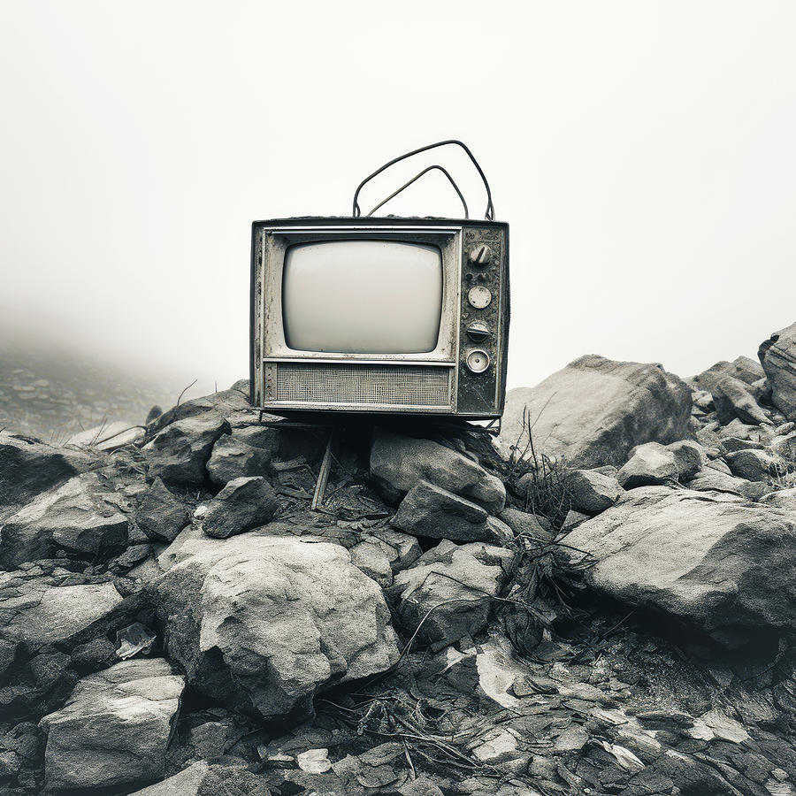 Black And White Digital Art - Ancient Looking Television Set by Yo Pedro