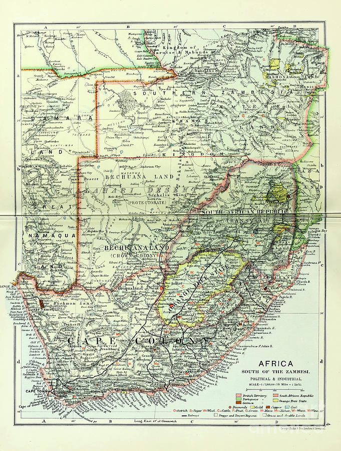 Ancient map of Africa South of the Zambesi 1895 d1 Drawing by Historic ...