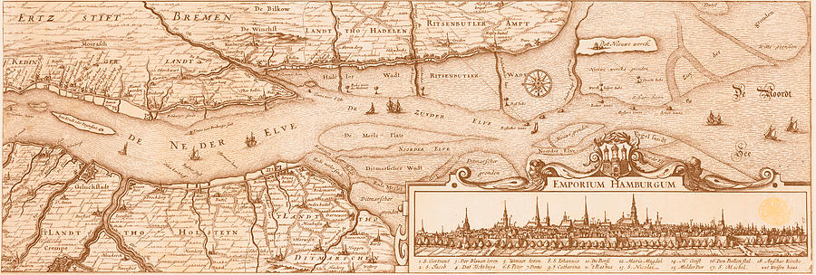 Ancient Map of Hamburg in 1657 - 01 Mixed Media by AM FineArtPrints