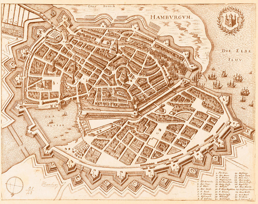 Ancient Map of Hamburg in 1657 - 02 Mixed Media by AM FineArtPrints