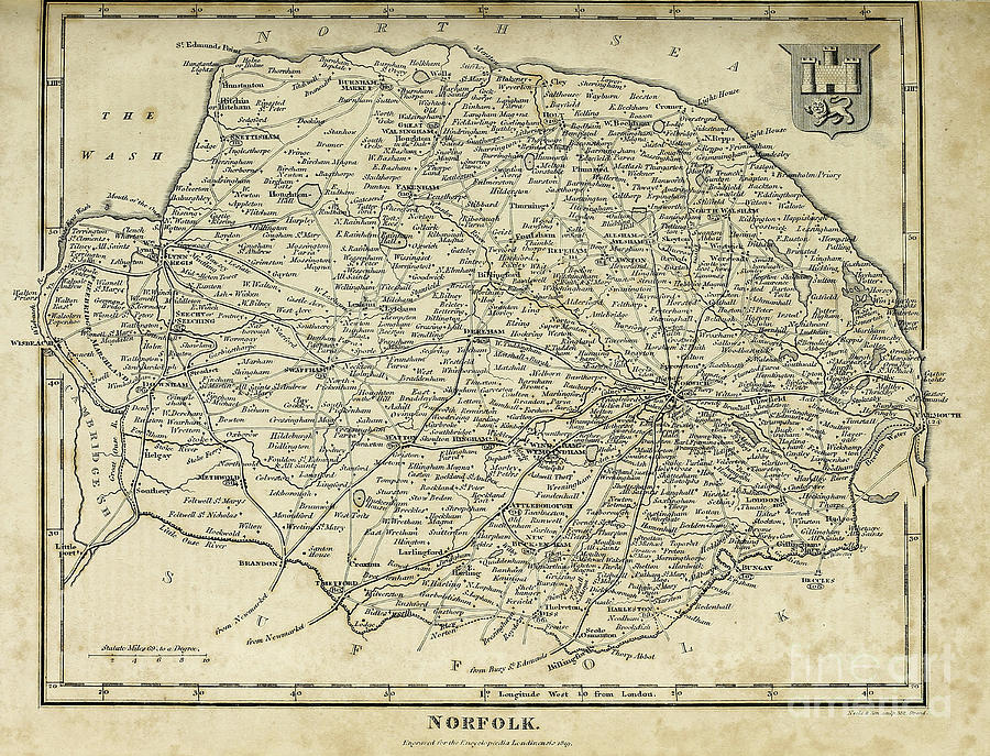 Ancient map of Norfolk c1 Drawing by Historic illustrations - Fine Art ...