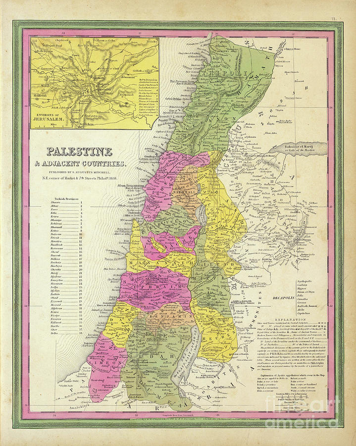 Ancient map of Palestine Adjacent Countries.t1 Photograph by Historic ...