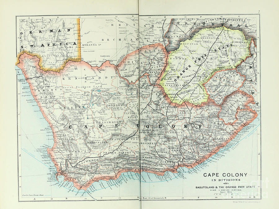 Ancient map of the Cape Colony South Africa 1895 d1 Drawing by Historic ...