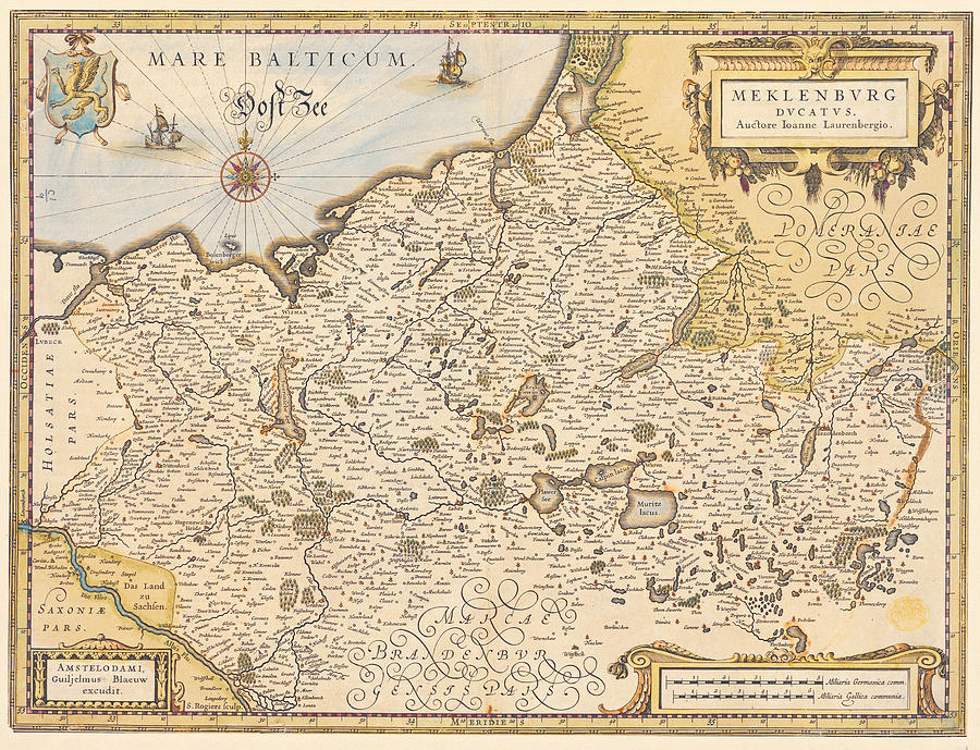 Ancient map of the Grand Duchy of Mecklenburg in 1631 Mixed Media by AM FineArtPrints