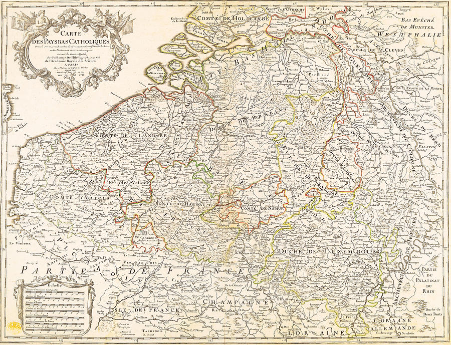 Ancient map of the Low Countries, 1700 Mixed Media by AM FineArtPrints
