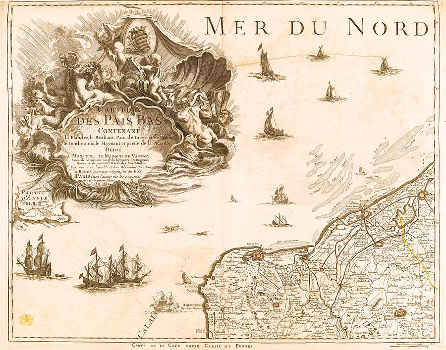 Ancient map of the North Sea and Low Countries, 1740 Mixed Media by AM FineArtPrints
