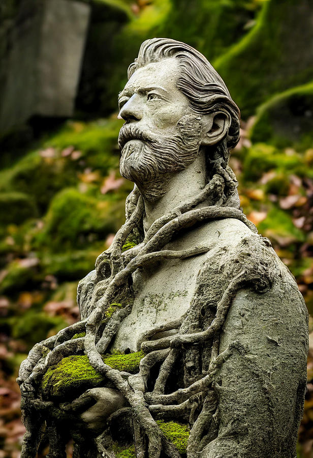 ancient marble statue of Alan Watts eroded by time cove a46f8b5d 44f1