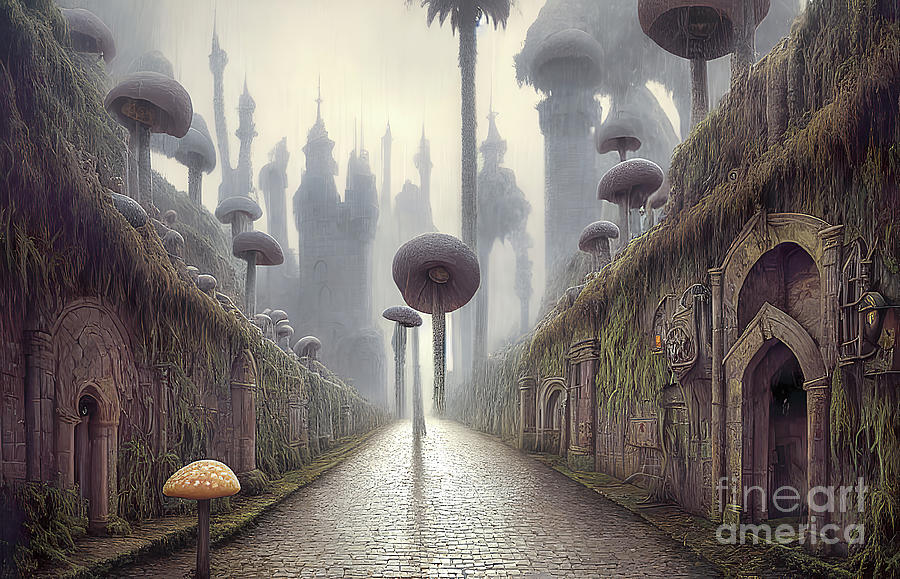 Fantasy Digital Art - Ancient Mushroom City by Elisabeth Lucas