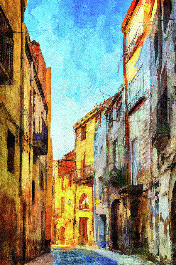 Ancient narrow street, Montblank, Tarragona, Spain Mixed Media by Tatiana Travelways