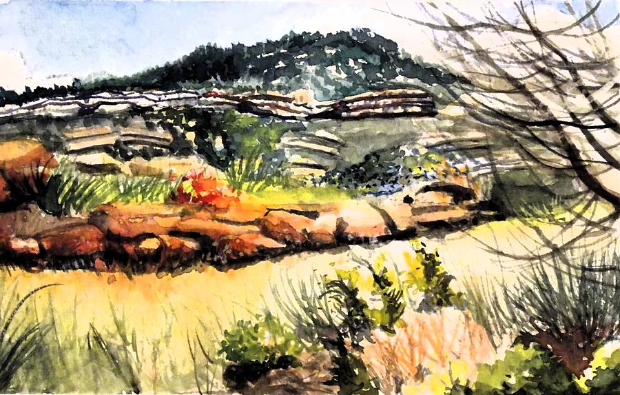 Plein Air Painting - Ancient Pecos Stone Wall  by Milledge Bennett