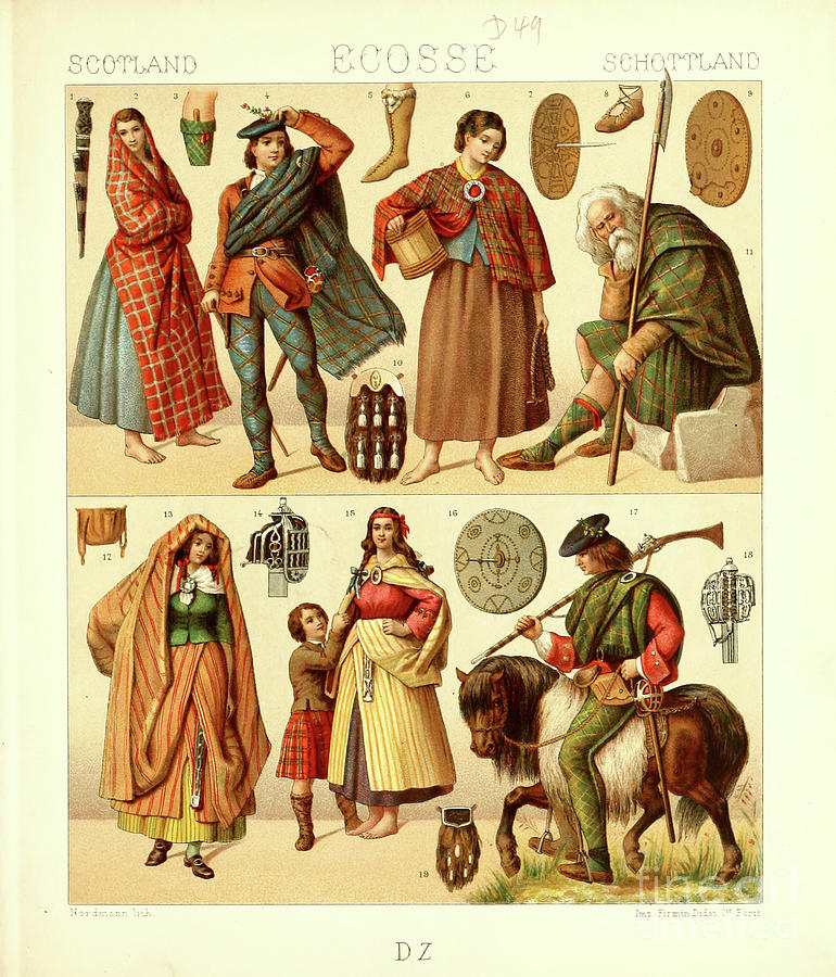 Ancient Scottish fashion and lifestyle r1 Drawing by Historic illustrations