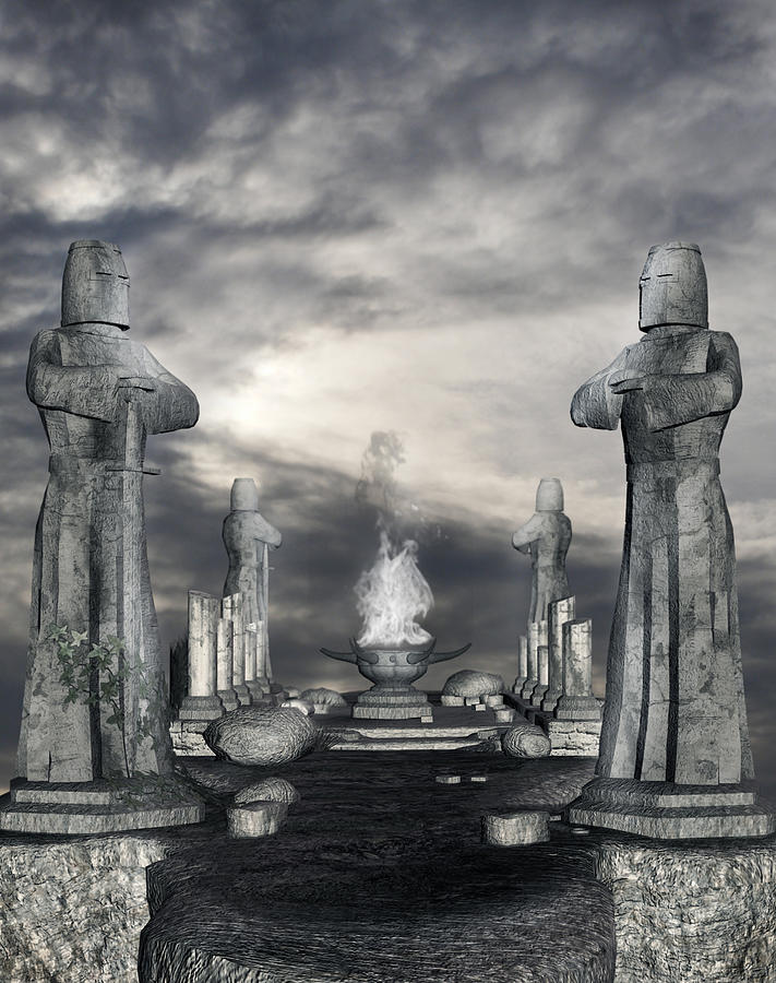 Ancient Digital Art - Ancient shrine with statues by More Than Pictures
