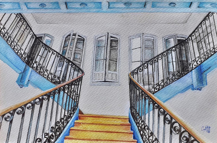 Ancient stairs from a country house. Spain Painting by Carolina Prieto Moreno