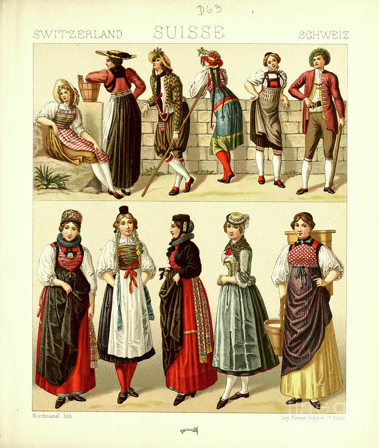 Ancient Swiss fashion and lifestyle r1 Drawing by Historic illustrations