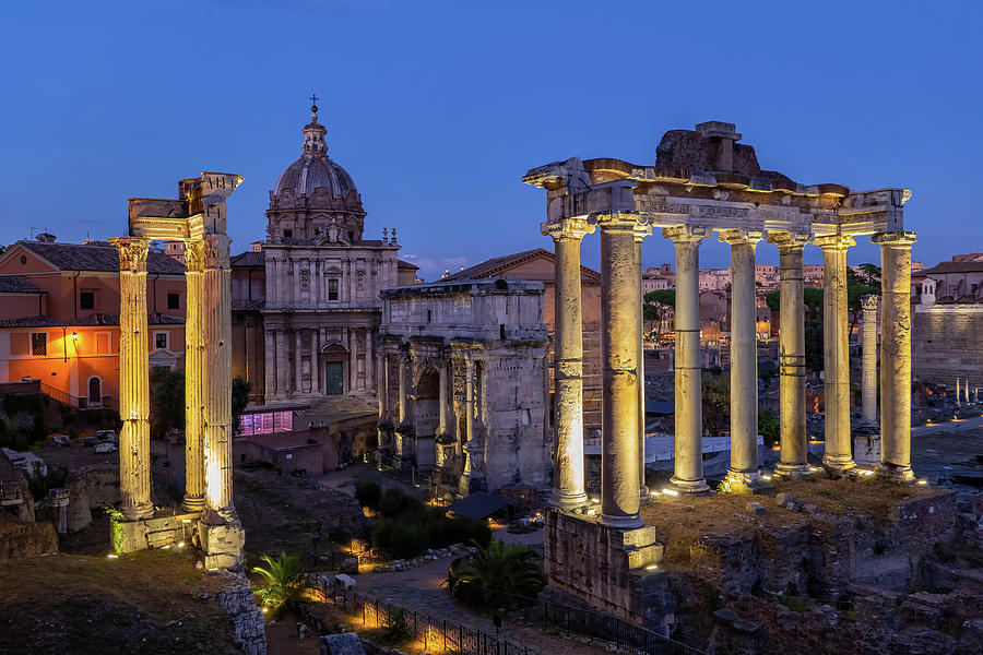 Ancient Temple Ruins At Night In Rome Photograph by Artur Bogacki