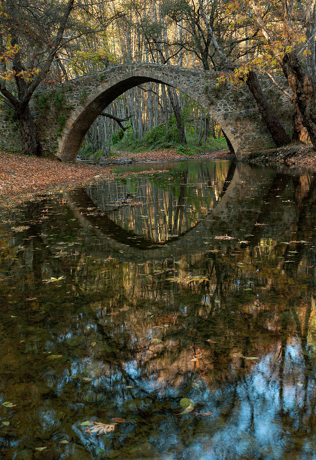 Ancient venetian bridge of Tzelefos in Cyprus in autumn Photograph by Michalakis Ppalis