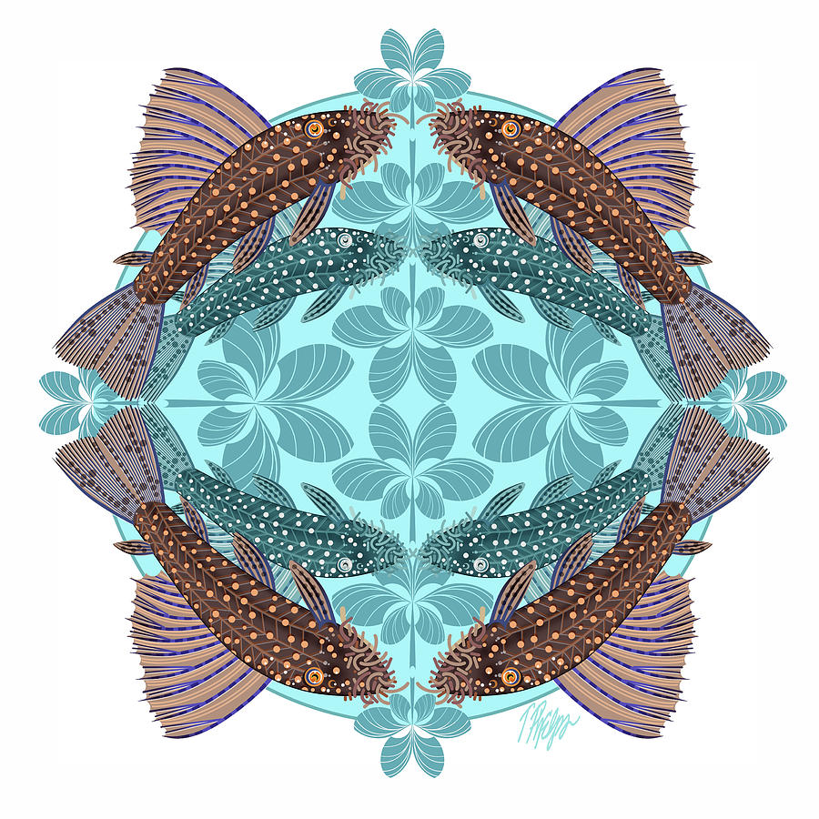 Catfish Digital Art - Ancistrus Plecostomus Nature Mandala by Tim Phelps