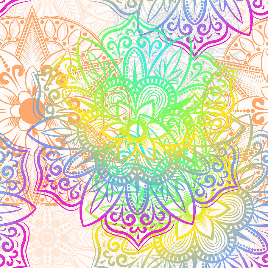 Ancoran - Colorful Vibrant Rainbow Mandala Pattern Digital Art by Sambel Pedes