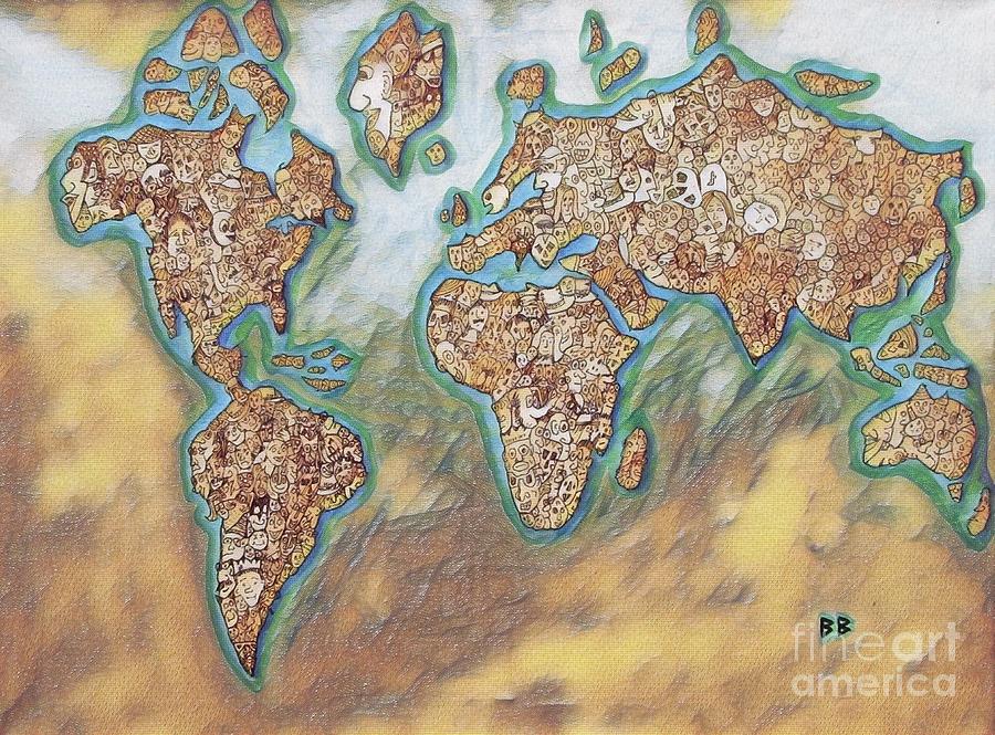 And 1 More Makes 8 Billion World Map Mixed Media by Bradley Boug