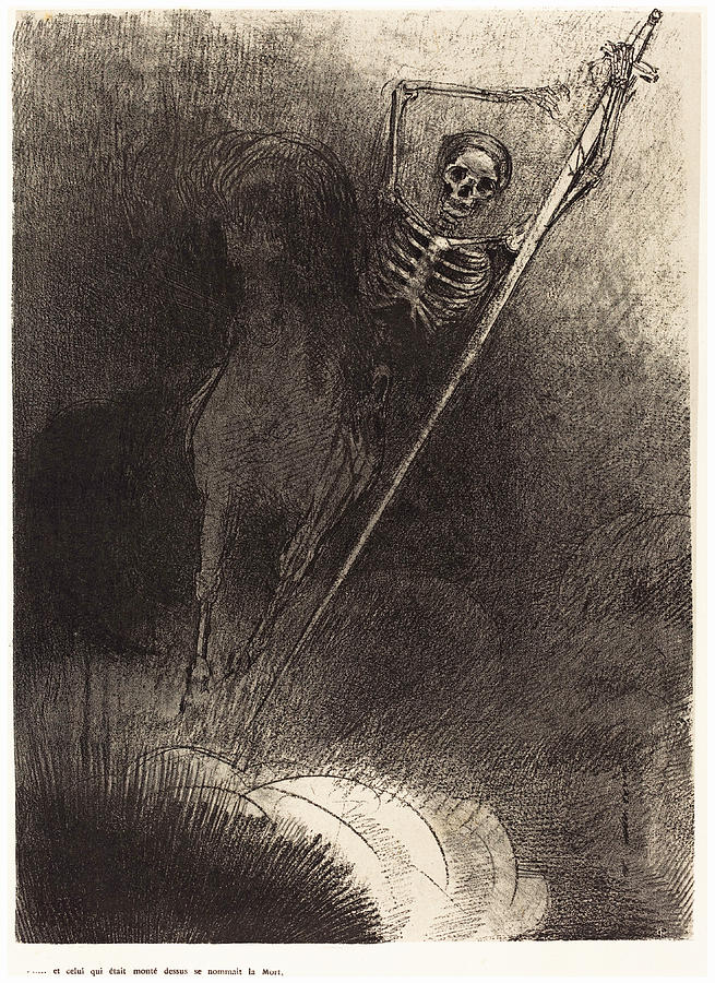 Odilon Redon Drawing - And his name that sat on him was Death by Odilon Redon