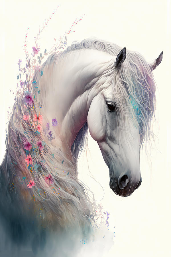 Andalusian In Magical Flowers Digital Art by Wes and Dotty Weber
