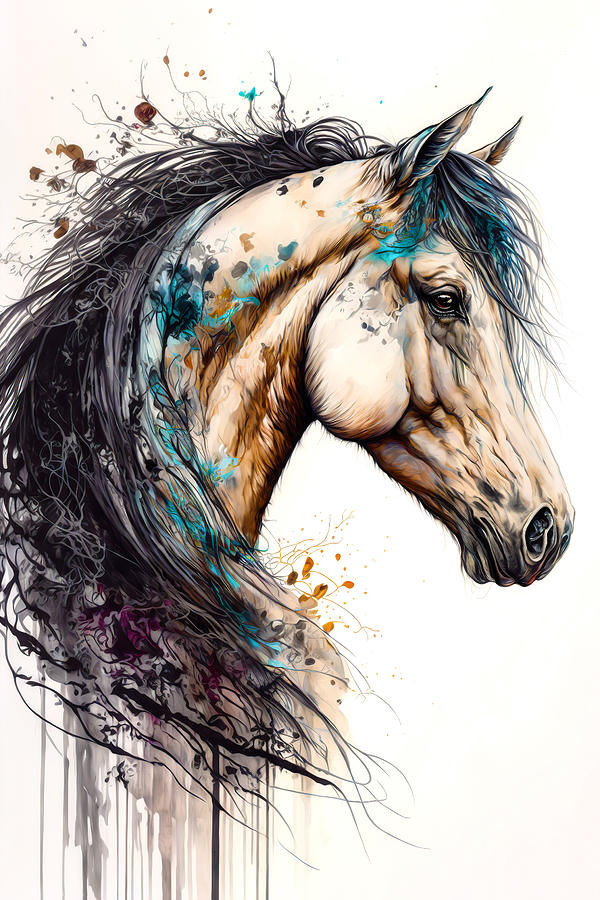 Andalusian with Dark Mane Digital Art by Wes and Dotty Weber