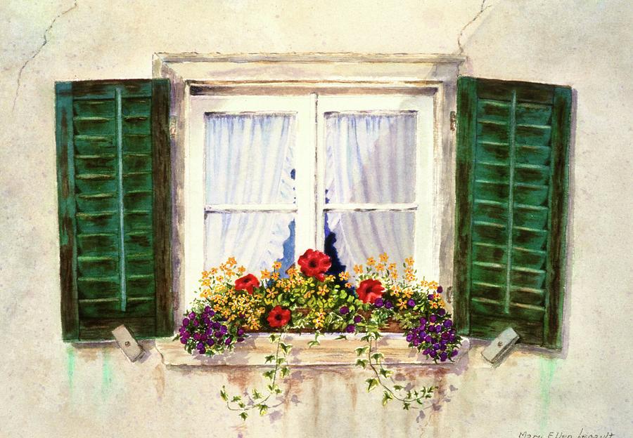 Andermatt Window Painting by Mary Ellen Mueller Legault