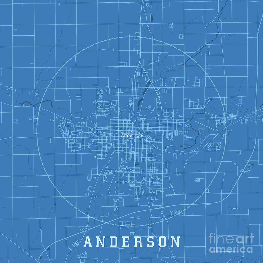 Anderson IN City Vector Road Map Blue Text Digital Art by Frank ...