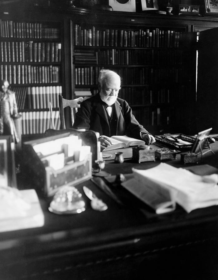 Andrew Carnegie Reading At A Desk - 1913 Photograph by War Is Hell Store