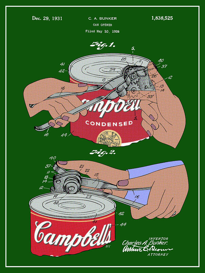 Andy Opens the Can 1926 Can Opener Green Patent Print Pop Art Style Drawing  by Greg Edwards - Fine Art America