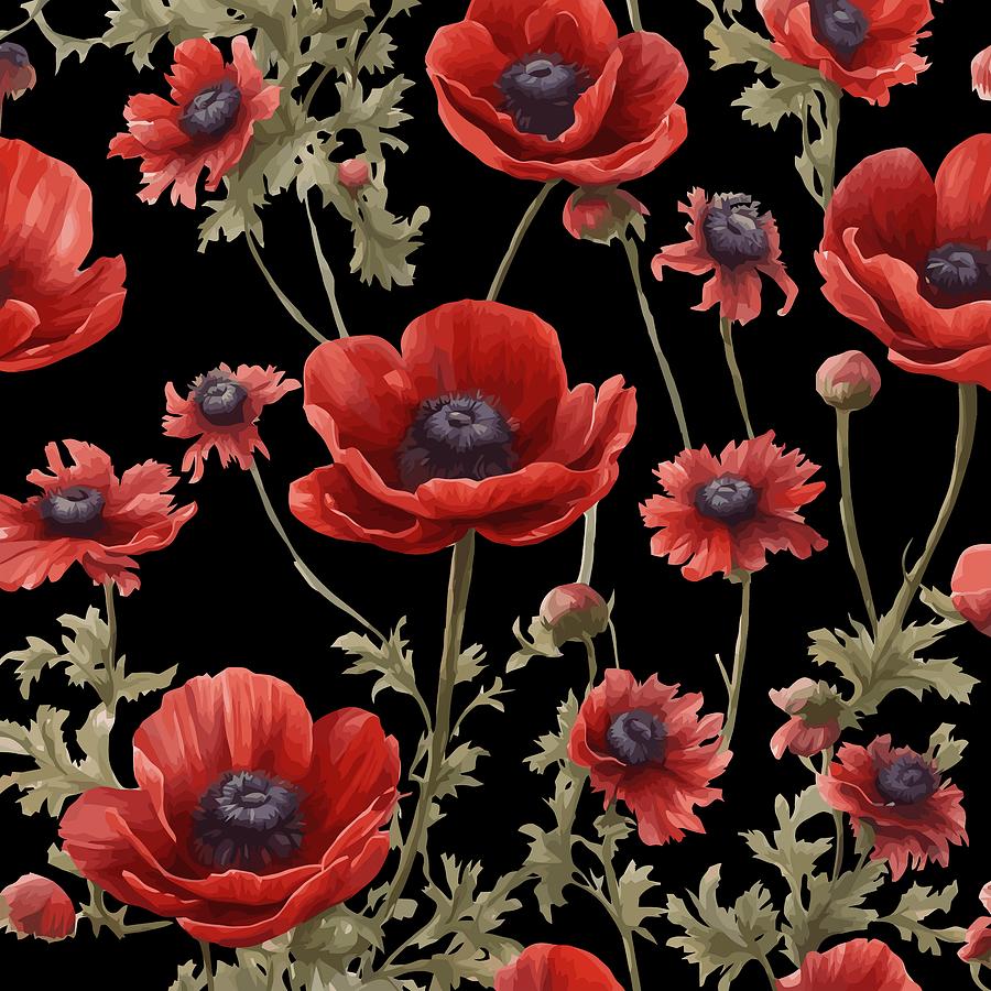 Flower Digital Art - Anemone Floral Pattern Vector Cut Out by Taiche Acrylic Art